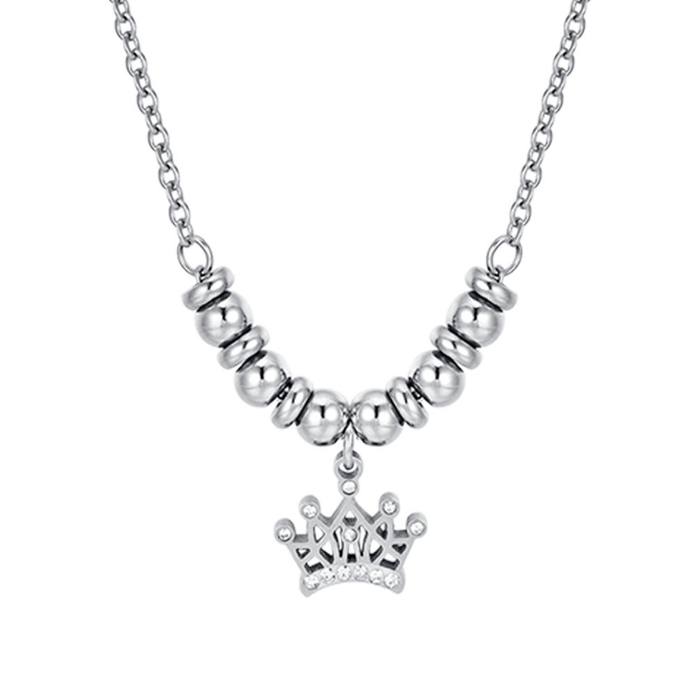 COLLIER EN ACIER POUR FILLE AVEC COURONNE DE CRISTAUX BLANCS