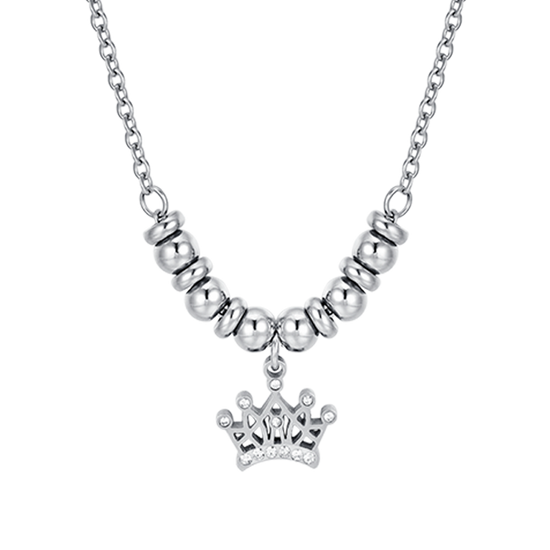 COLLIER EN ACIER POUR FILLE AVEC COURONNE DE CRISTAUX BLANCS