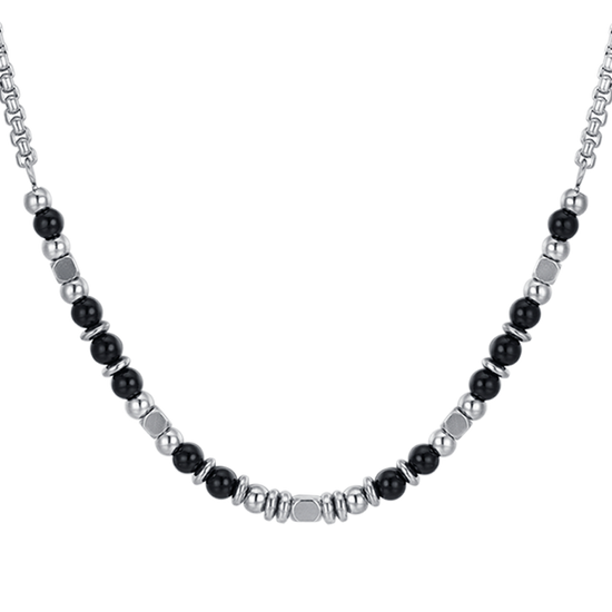 COLLIER BÉBÉ EN ACIER AVEC PIERRES NOIRES ET GRISES