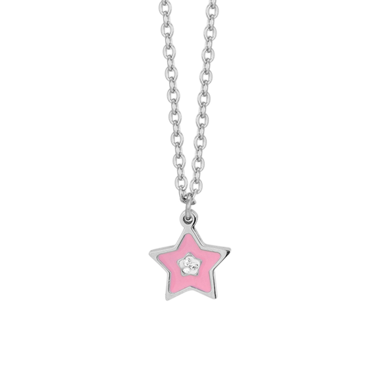 COLLANA BAMBINA IN ACCIAIO SMALTO ROSA