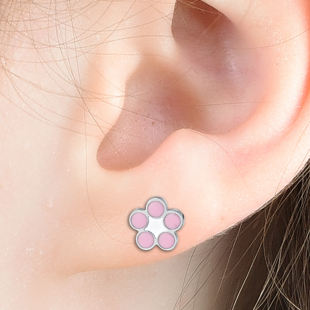 BOUCLES D'OREILLES D'ENFANT EN ACIER AVEC FLEURS Luca Barra