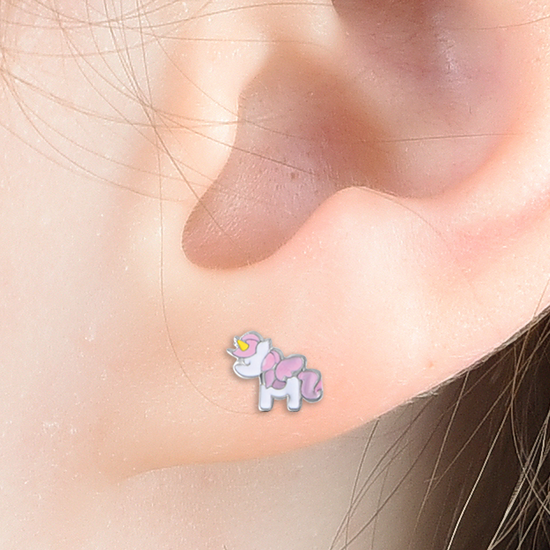 BOUCLES D'OREILLES D'ENFANT EN ACIER AVEC UNICORONS Luca Barra