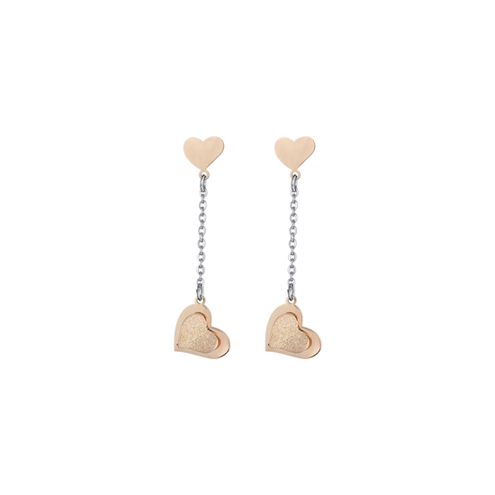 BOUCLES D'OREILLES EN ACIER INOXYDABLE, CŒURS DE ROSE GLITTERED IP Luca Barra