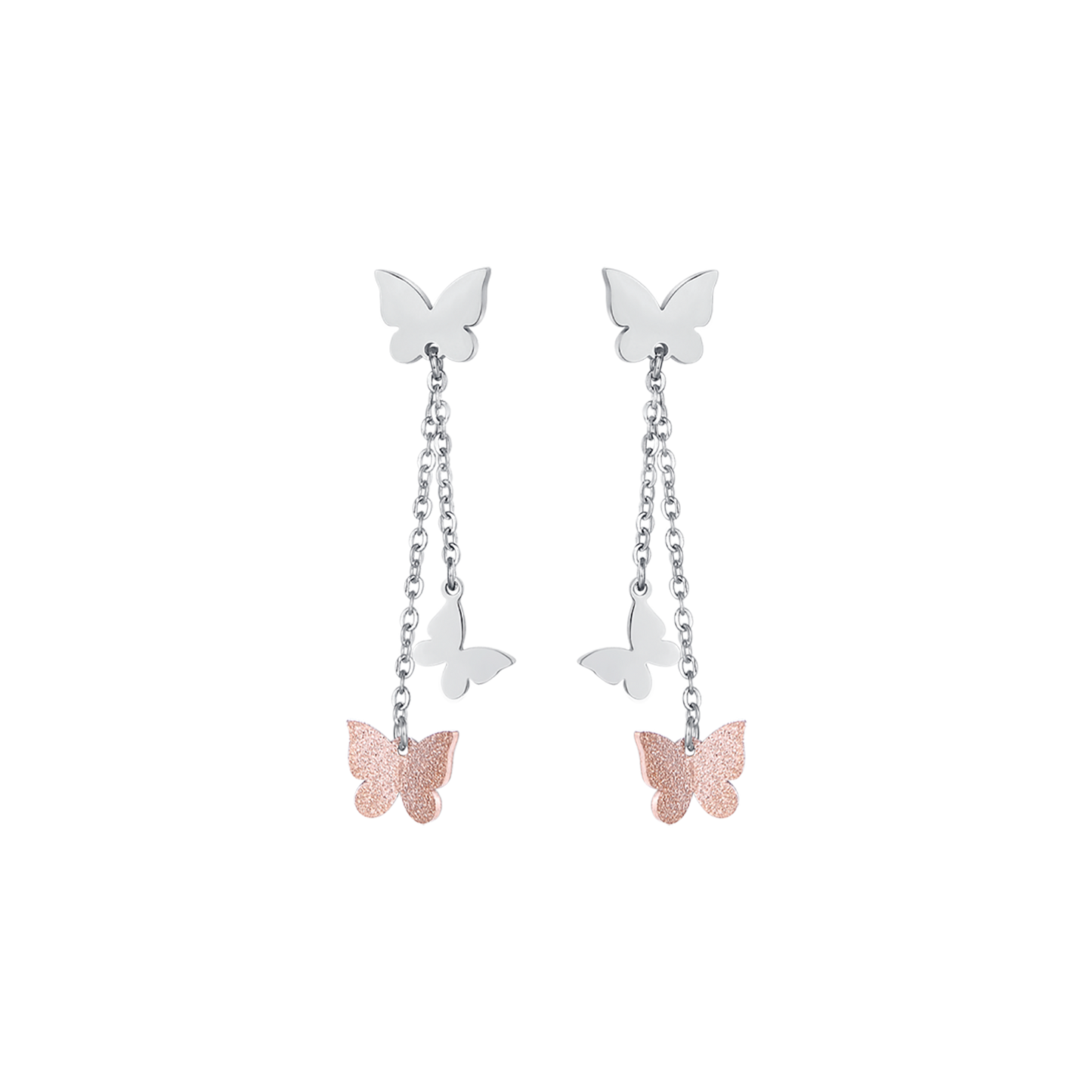 BOUCLES D'OREILLES EN ACIER AVEC BUTTERFLY ET GLITTER IP ROSE Luca Barra