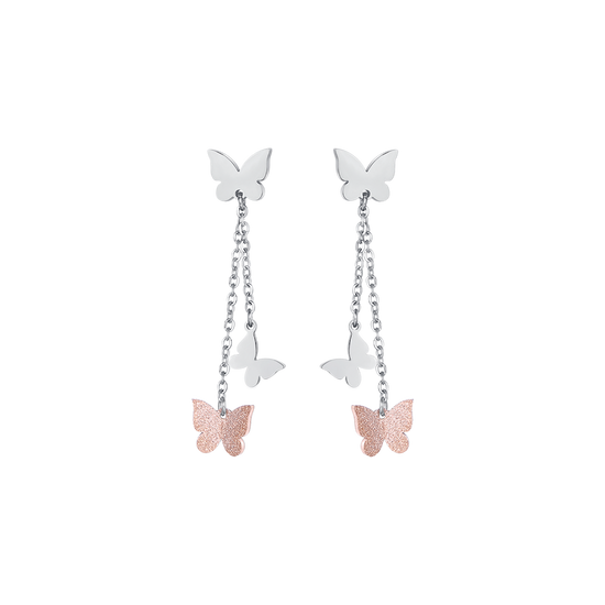 BOUCLES D'OREILLES EN ACIER AVEC BUTTERFLY ET GLITTER IP ROSE Luca Barra