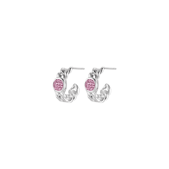 BOUCLES D'OREILLES EN ACIER POUR FEMMES AVEC CRISTAUX ROSES