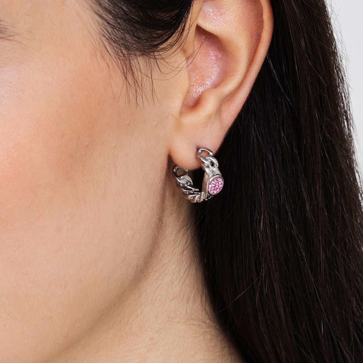 BOUCLES D'OREILLES POUR FEMMES EN ACIER AVEC CRISTAUX ROSE Luca Barra