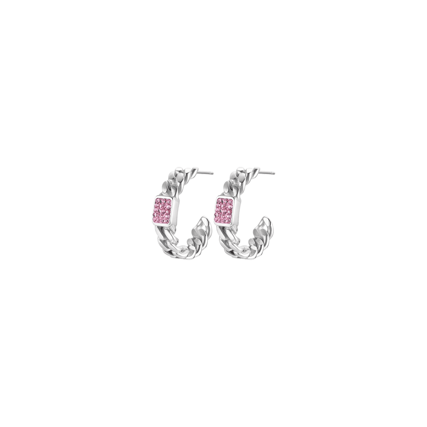 BOUCLES D'OREILLES EN ACIER POUR FEMMES AVEC CRISTAUX FUCHSIA