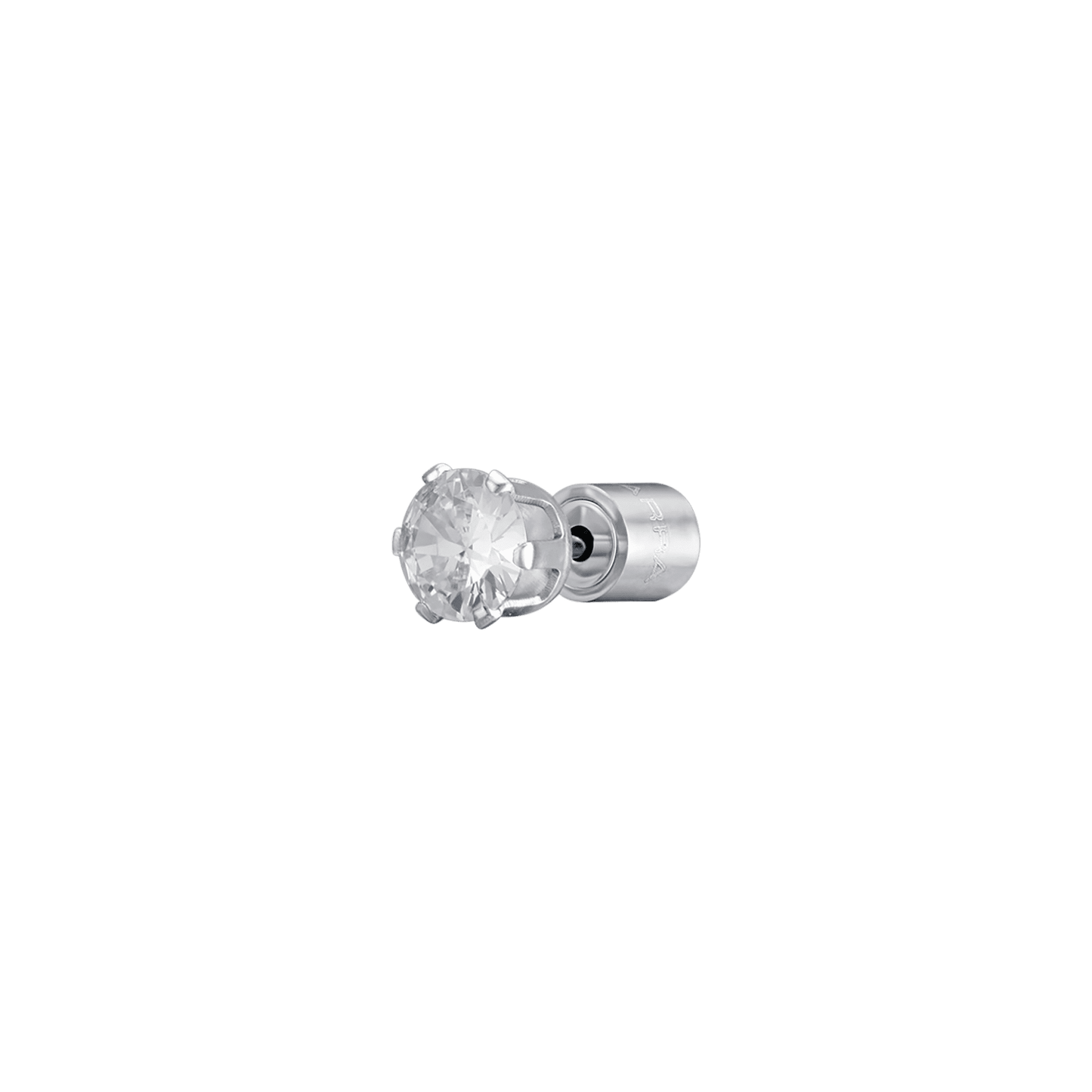 BOUCLE D'OREILLE MONO POINT EN ACIER LÉGER AVEC CRISTAL BLANC