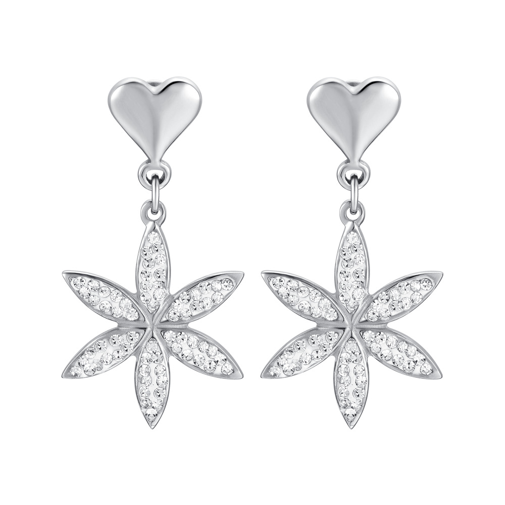 BOUCLES D'OREILLES FEMME EN ACIER FLEUR DE VIE AVEC CRISTAUX BLANCS