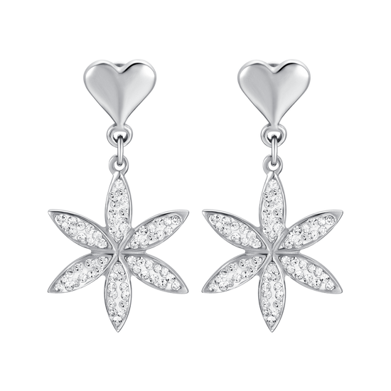 BOUCLES D'OREILLES FEMME EN ACIER FLEUR DE VIE AVEC CRISTAUX BLANCS