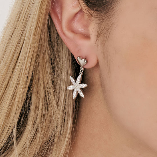 BOUCLES D'OREILLES EN ACIER POUR FEMME AVEC FLEUR DE VIE AVEC CRISTAUX BLANCS Luca Barra