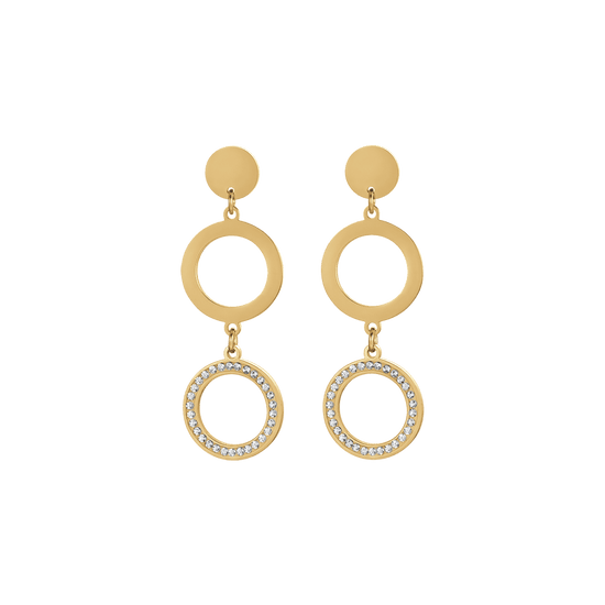 BOUCLES D'OREILLES FEMMES EN ACIER DORÉ AVEC PENDENTIF EN CRISTAUX BLANCS
