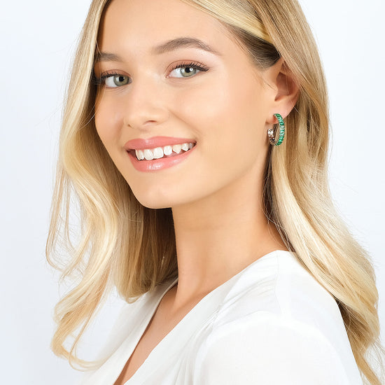BOUCLES D'OREILLES EN ACIER POUR FEMMES AVEC CRISTAUX VERTS