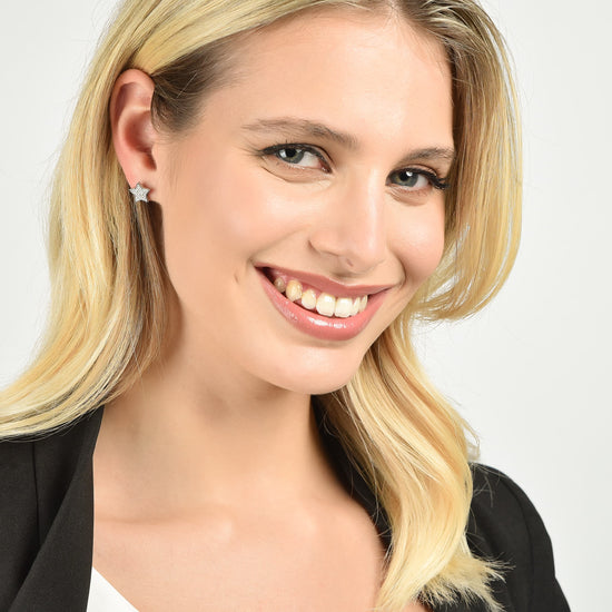 BOUCLES D'OREILLES POUR FEMMES EN ACIER ÉTOILÉ AVEC CRISTAUX BLANCS