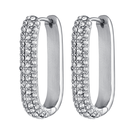 BOUCLES D'OREILLES EN ACIER POUR FEMMES AVEC CRISTAUX BLANCS