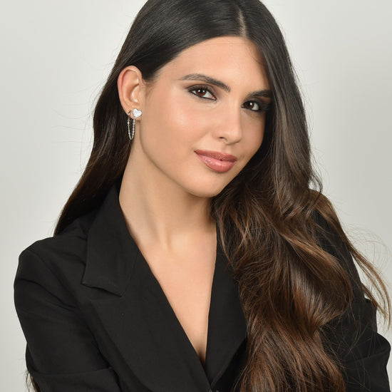 BOUCLE D'OREILLE FEMME EN ACIER MONO AVEC COEUR AVEC CRISTAUX BLANCS