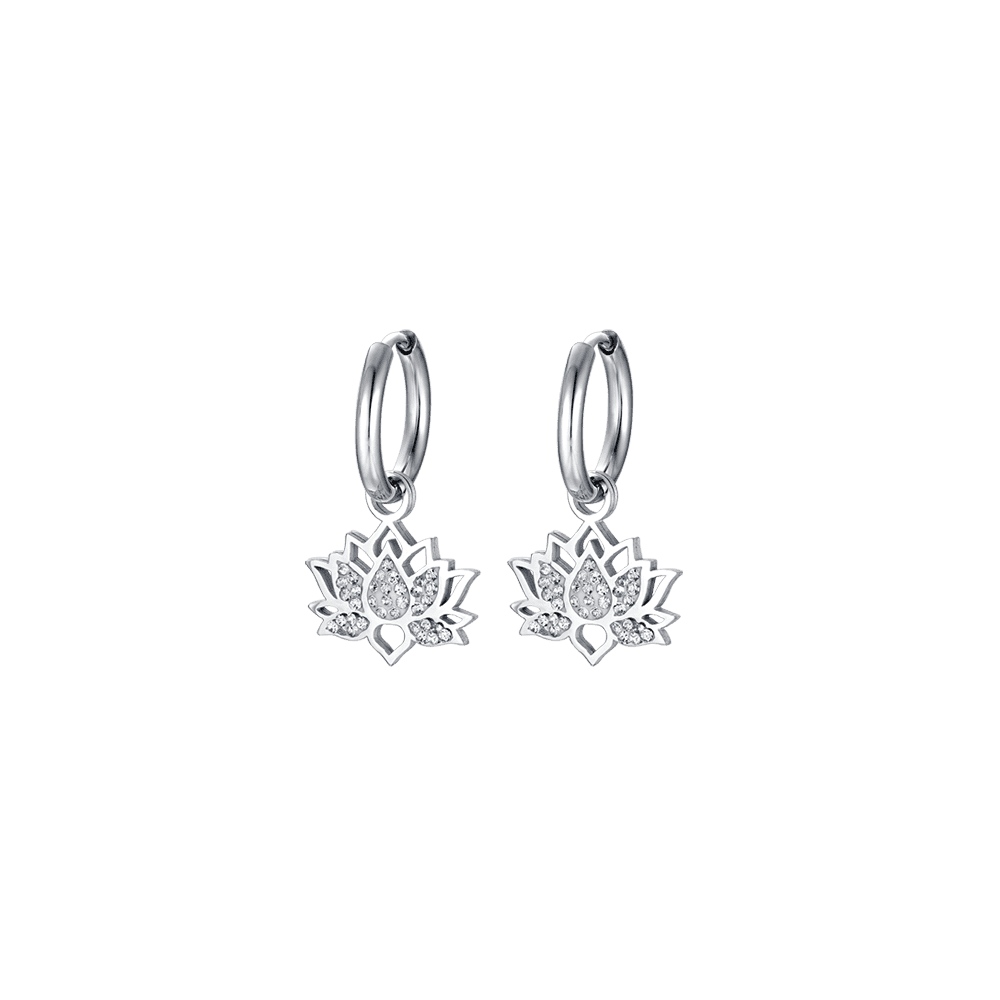 BOUCLES D'OREILLES FEMME EN ACIER AVEC FLEUR DE LOTUS AVEC CRISTAUX BLANCS Luca Barra