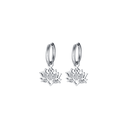 BOUCLES D'OREILLES FEMME EN ACIER AVEC FLEUR DE LOTUS AVEC CRISTAUX BLANCS Luca Barra