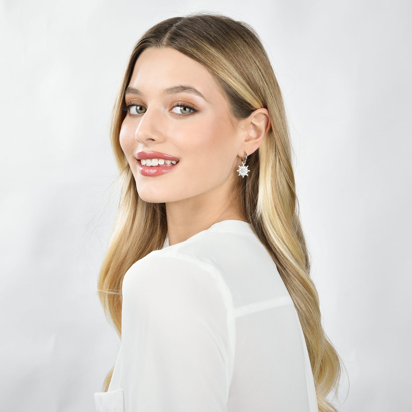 BOUCLES D'OREILLES SOLEIL EN ACIER AVEC CRISTAUX BLANCS POUR FEMMES