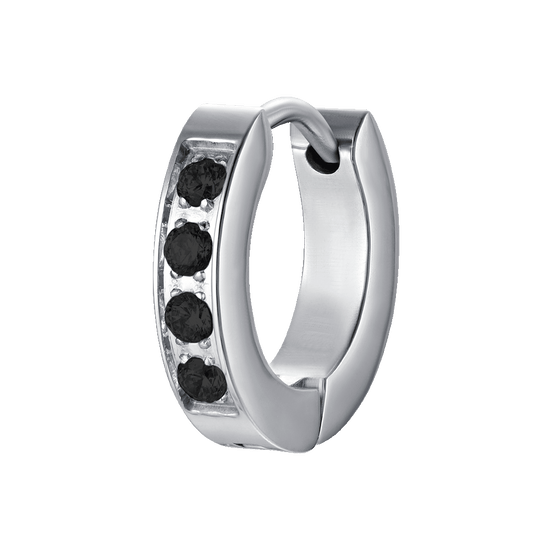 BOUCLE D'OREILLE HOMME MONO ACIER AVEC CRISTAUX NOIRS