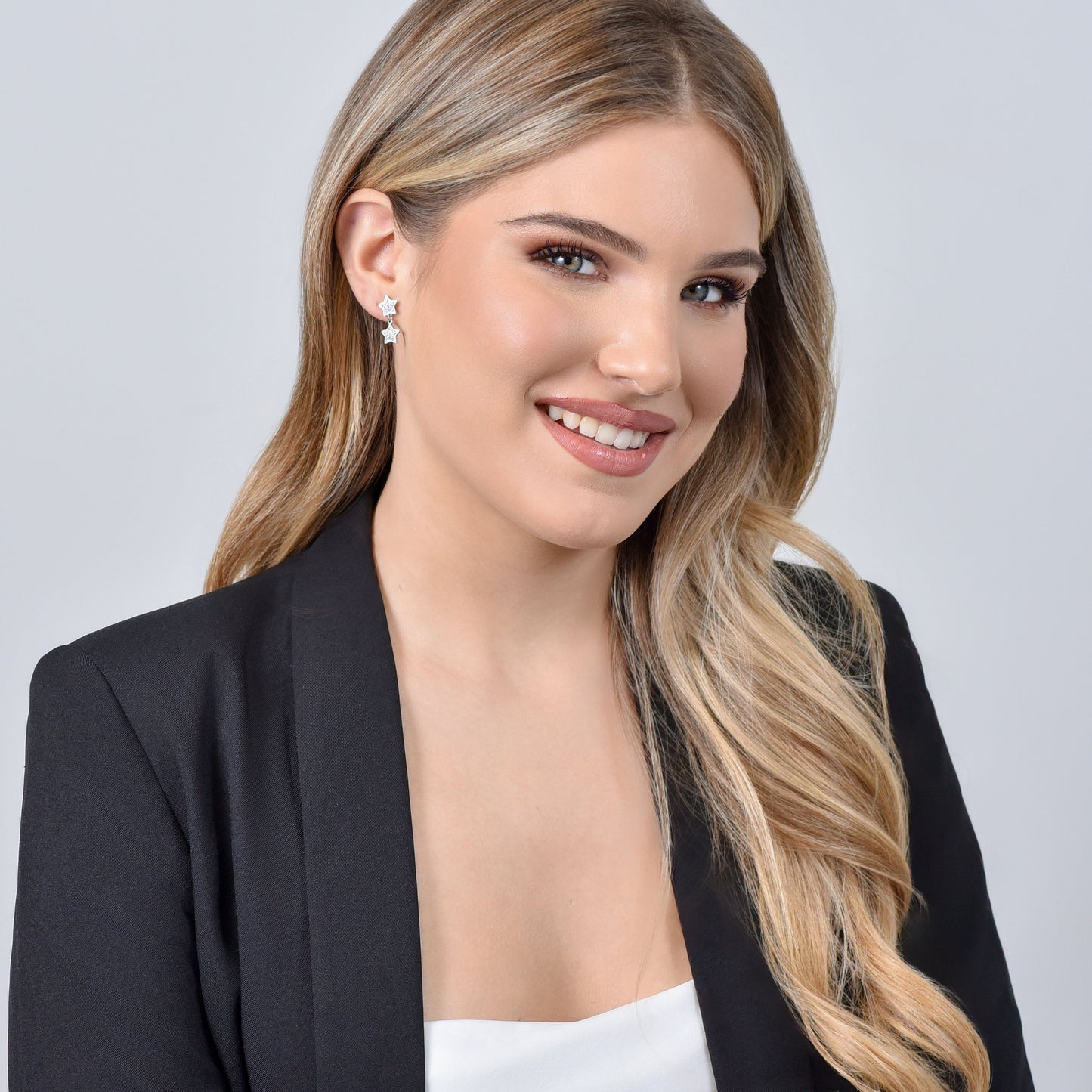 BOUCLES D'OREILLES EN ACIER AVEC CRISTAUX BLANCS POUR FEMMES