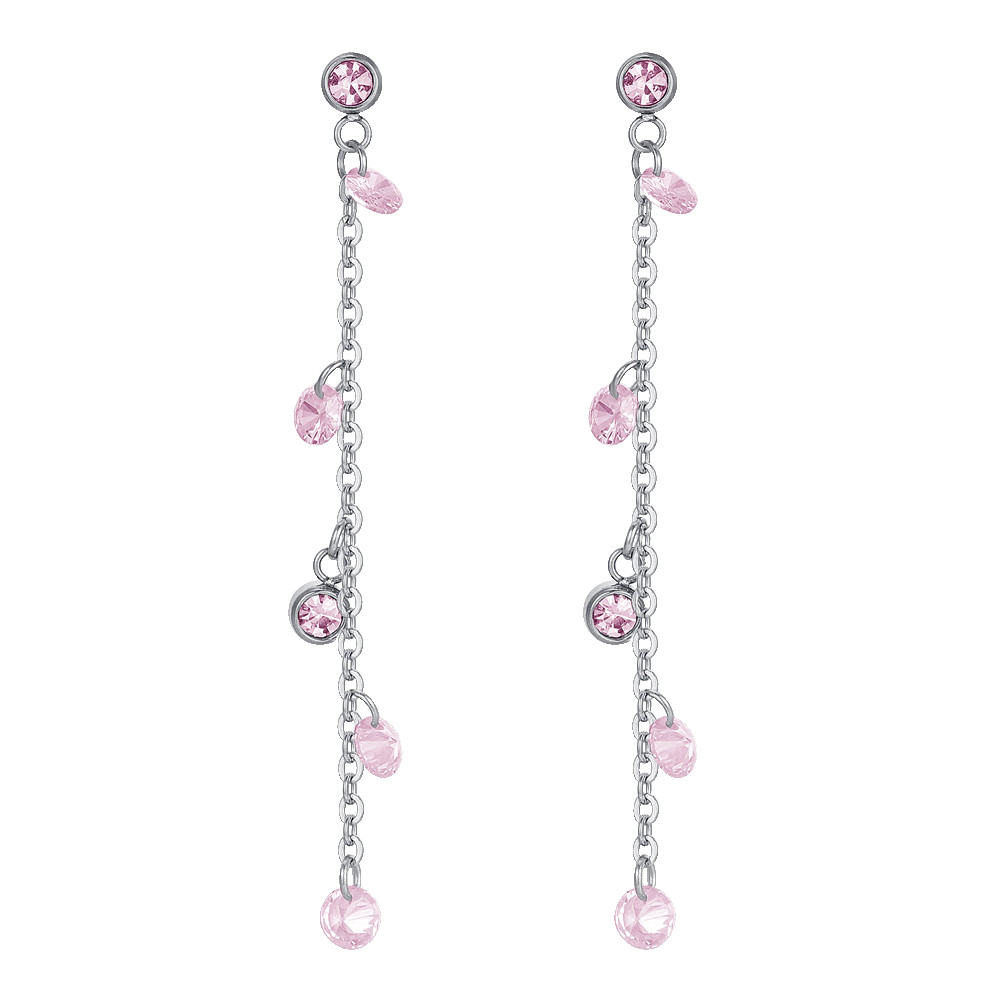 BOUCLES D'OREILLES FEMMES EN ACIER AVEC CRISTAUX ROSES