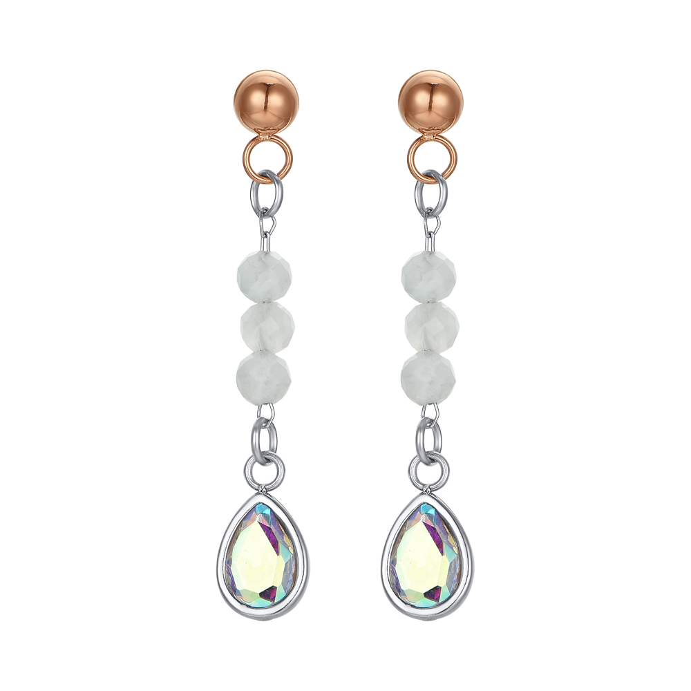 BOUCLES D'OREILLES FEMMES EN ACIER ET AGATE BLANCHE