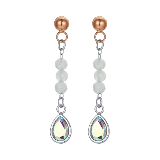 BOUCLES D'OREILLES FEMMES EN ACIER ET AGATE BLANCHE
