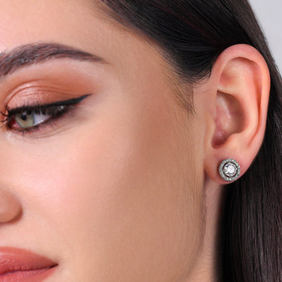 BOUCLES D'OREILLES POUR FEMMES EN ACIER ET ZIRCON CUBIQUE BLANC