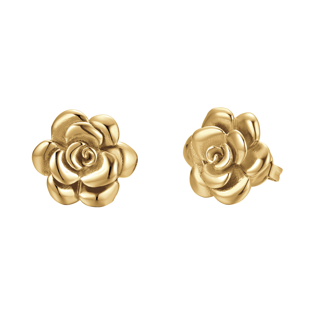 BOUCLES D'OREILLES POUR FEMMES EN ACIER DORÉ AVEC ROSE