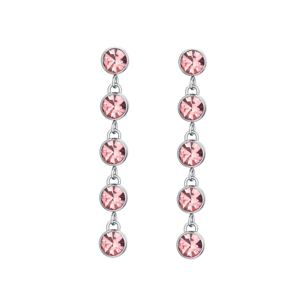 BOUCLES D'OREILLES FEMMES EN ACIER AVEC CRISTAUX ROSES