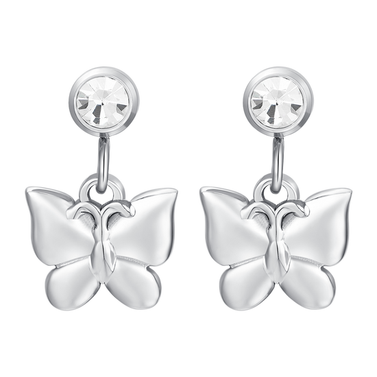 BOUCLES D'OREILLES FEMMES EN ACIER, PAPILLON ET ZIRCON CUBIQUE