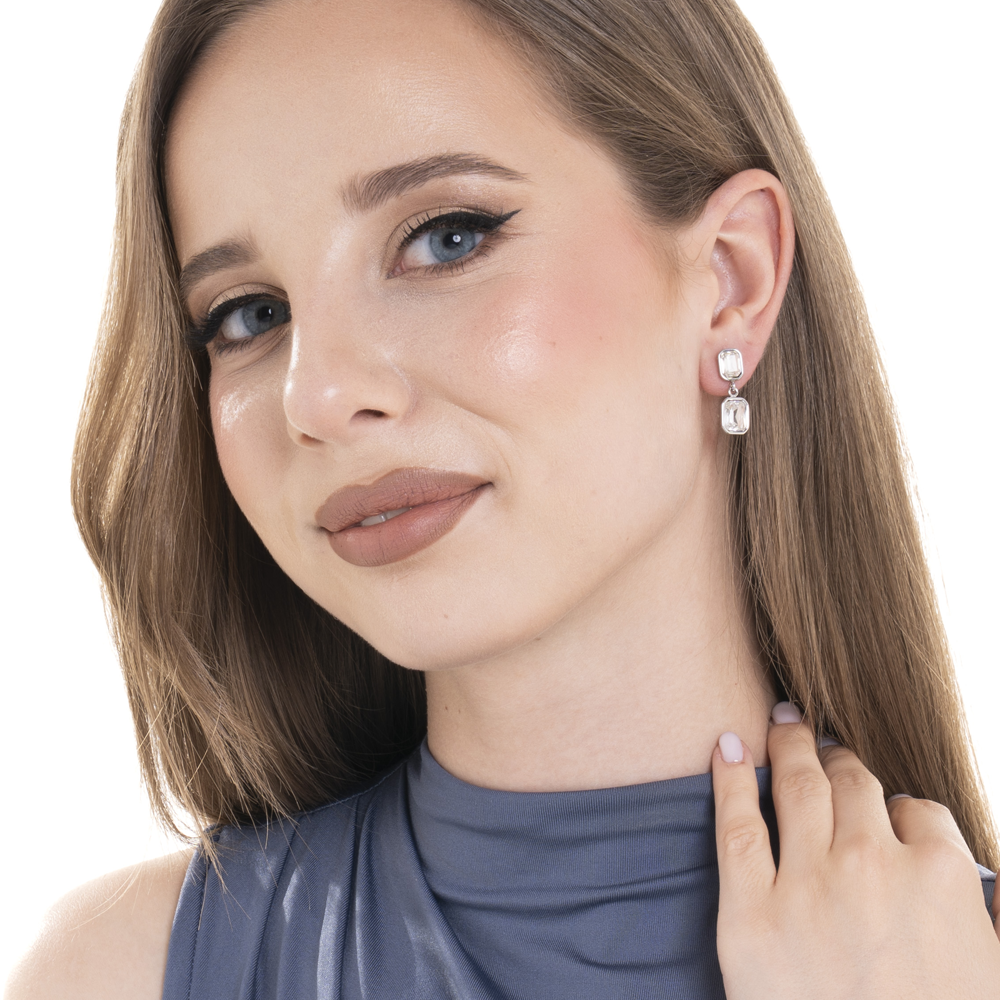 ORECCHINI DONNA IN ACCIAIO  E CRISTALLI BIANCHI
