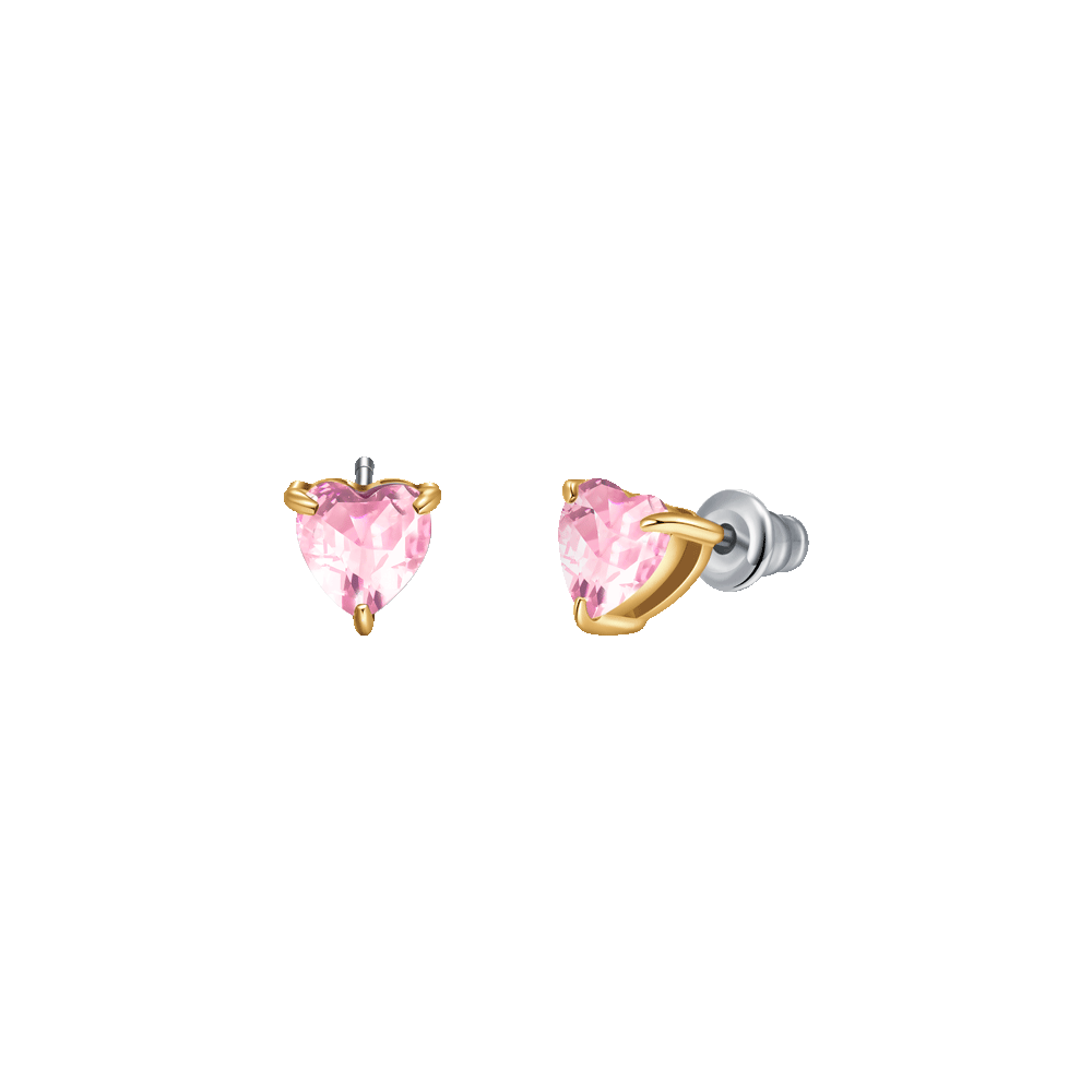 ORECCHINI DONNA IN ACCIAIO E  IP GOLD CON CUORE CRISTALLO ROSA