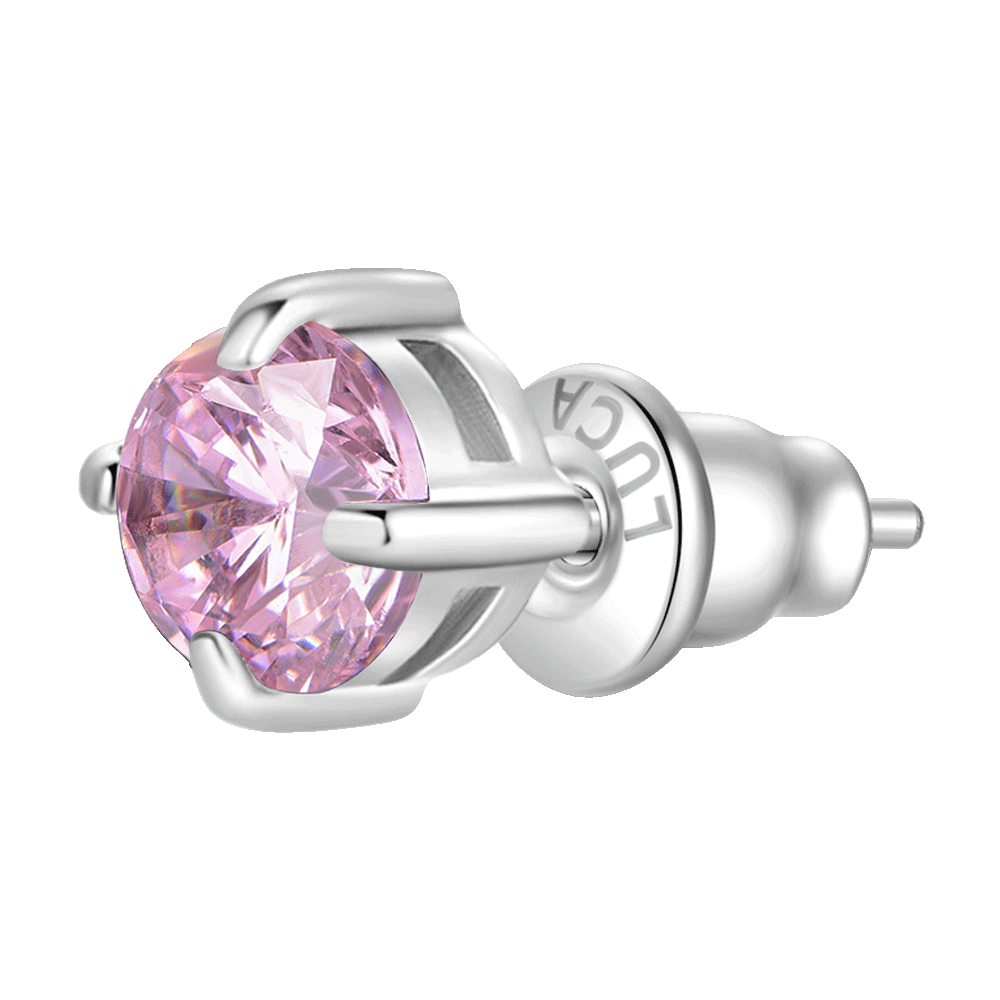 MONO ORECCHINO DONNA IN ACCIAIO CON ZIRCONE ROSA