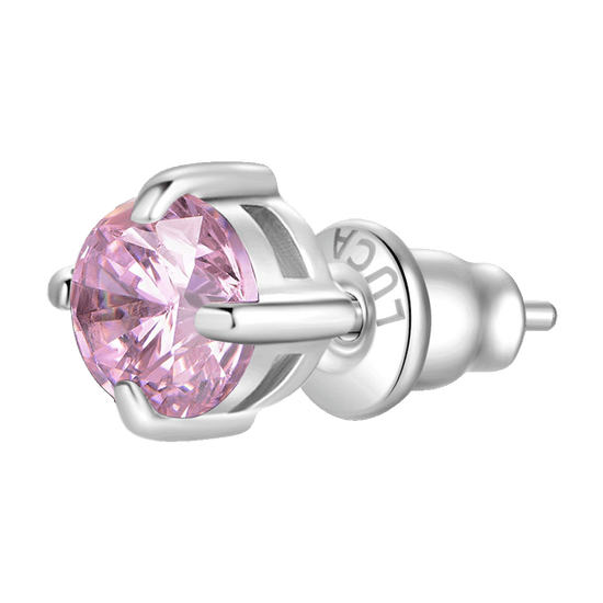 MONO ORECCHINO DONNA IN ACCIAIO CON ZIRCONE ROSA