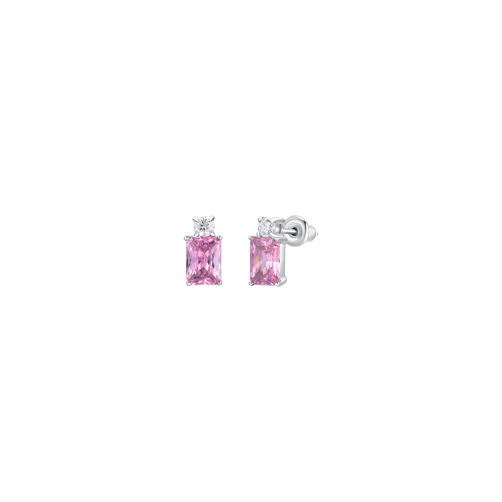 ORECCHINI DONNA IN ACCIAIO CON ZIRCONI ROSA E BIANCO