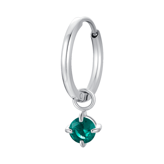 MONO ORECCHINI DONNA IN ACCIAIO CERCHIO CON ZIRCONE VERDI