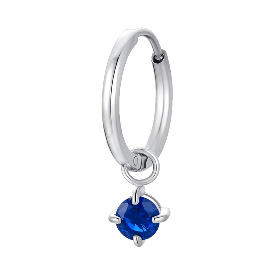 MONO ORECCHINI DONNA IN ACCIAIO CERCHIO CON ZIRCONE BLU