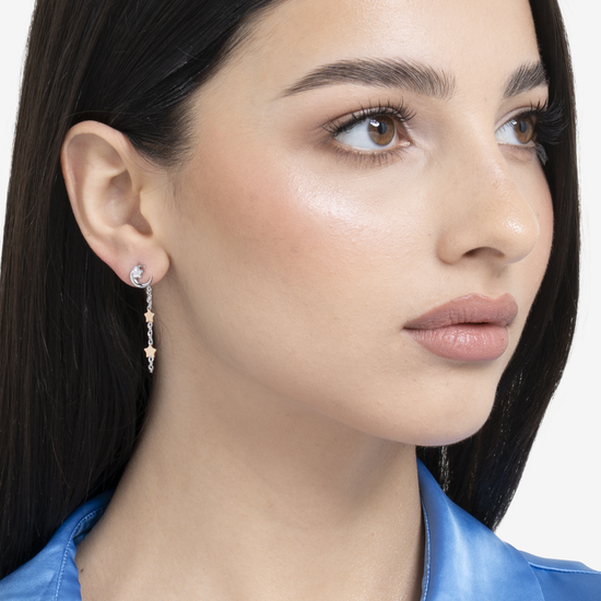 MONO ORECCHINO DONNA IN ACCIAIO, LUNA CON ZIRCONE BIANCO E STELLE