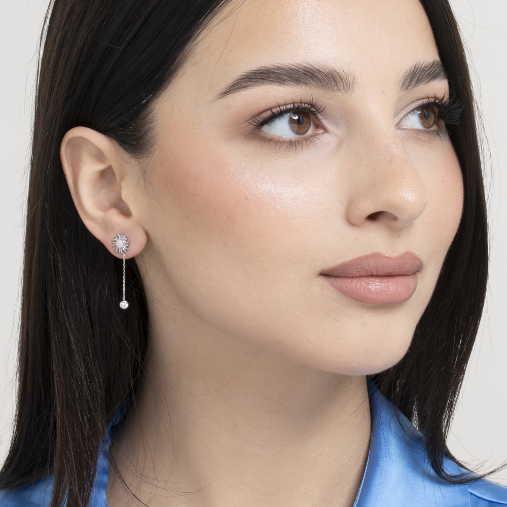 MONO ORECCHINO DONNA IN ACCIAIO CON SOLE E CRISTALLO BIANCO