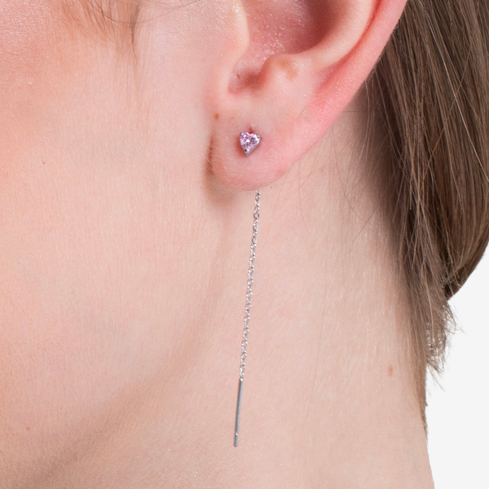 MONO ORECCHINO DONNA IN ACCIAIO CON CRISTALLO ROSA