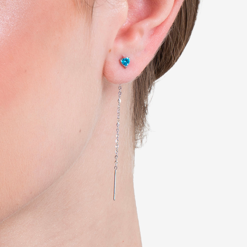 MONO ORECCHINO DONNA IN ACCIAIO CON CRISTALLO ACQUAMARINA