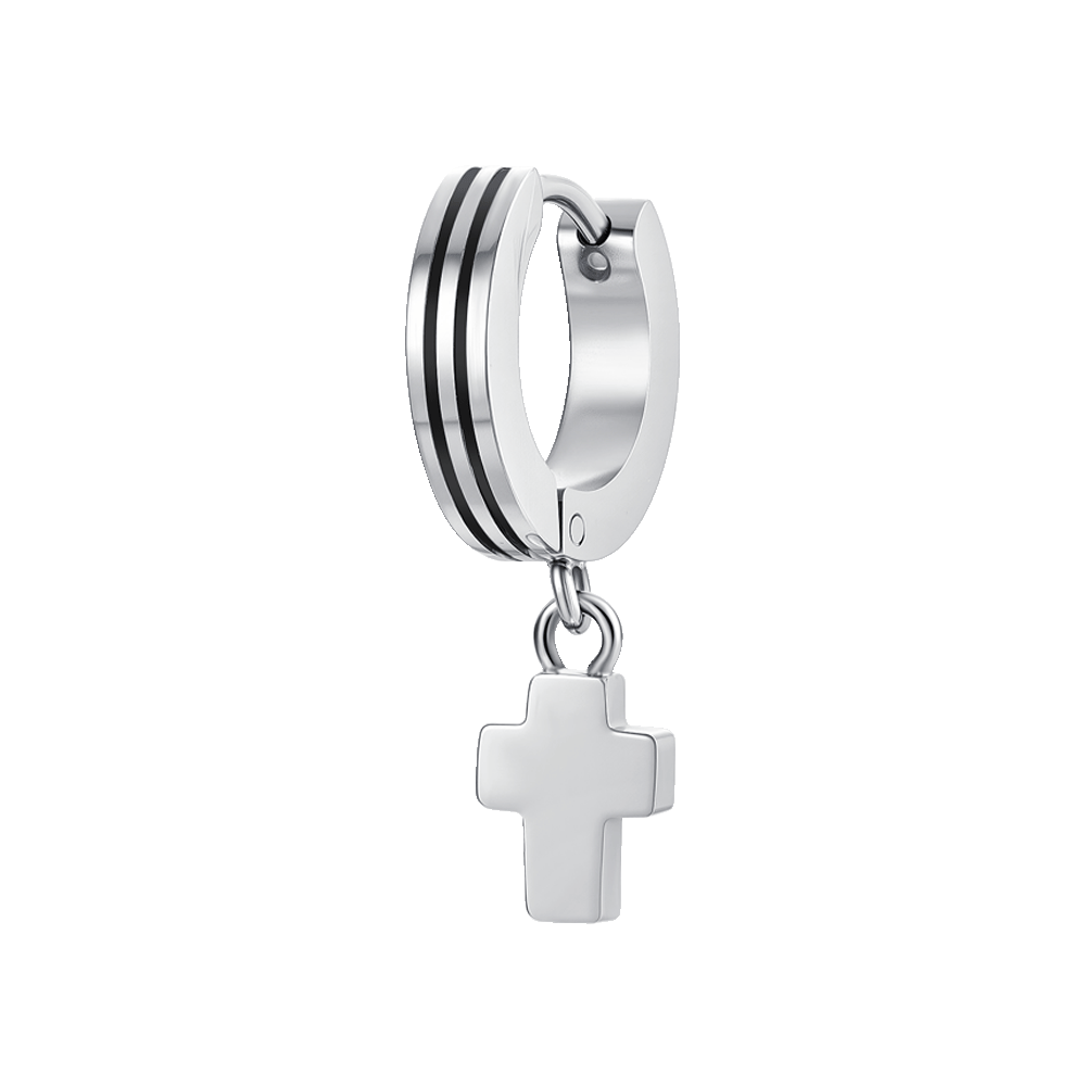 BOUCLE D'OREILLE MONO ACIER AVEC CROIX