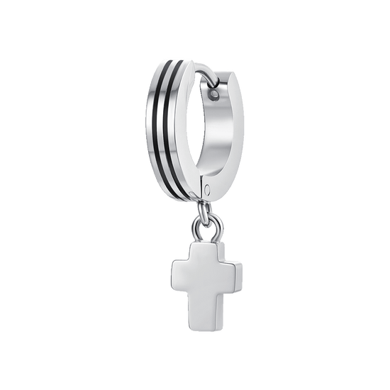 BOUCLE D'OREILLE MONO ACIER AVEC CROIX