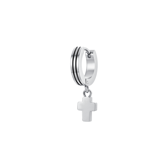 BOUCLE D'OREILLE MONO ACIER AVEC CROIX