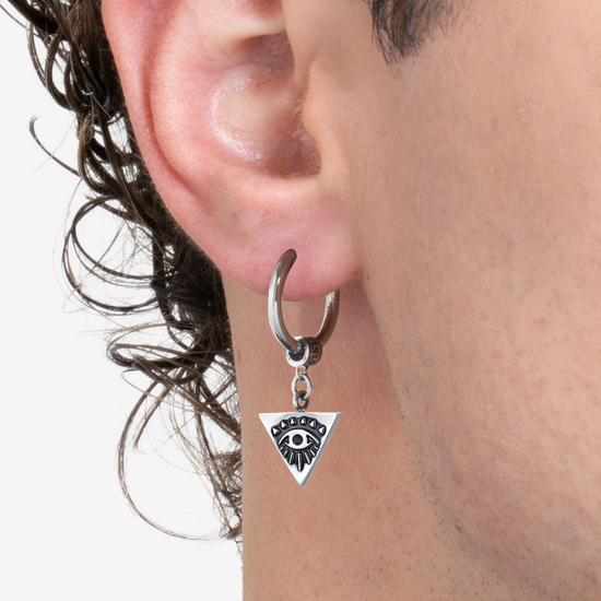 MONO ORECCHINO UOMO IN ACCIAIO CON OCCHIO EFFETTO VINTAGE