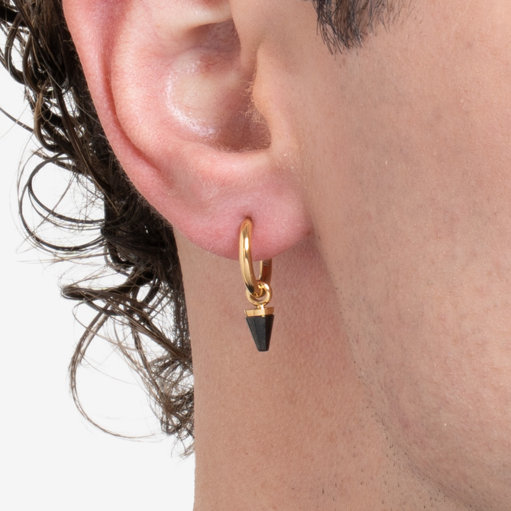 MONO ORECCHINO UOMO IN ACCIAIO IP GOLD CON ELEMENTO IP NERO