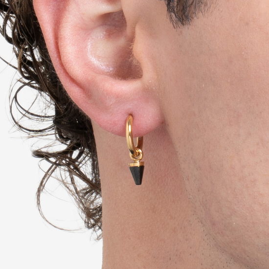 MONO ORECCHINO UOMO IN ACCIAIO IP GOLD CON ELEMENTO IP NERO